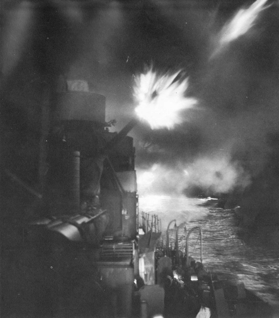 5-inch guns fire during a night attack