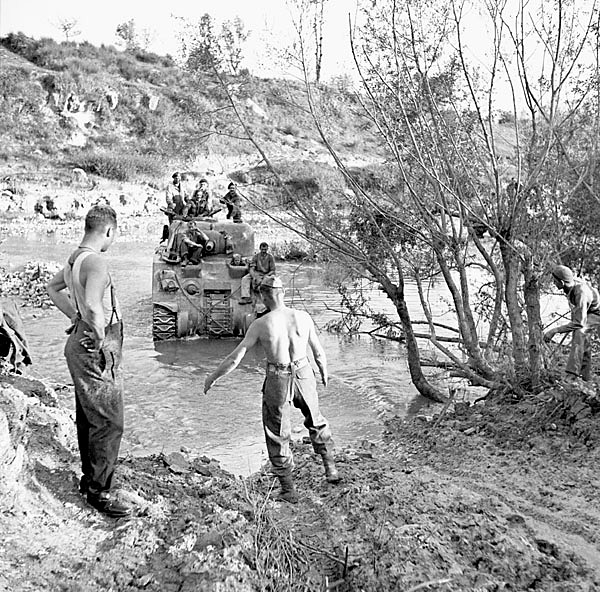 Sherman Tank Crossing a Stream