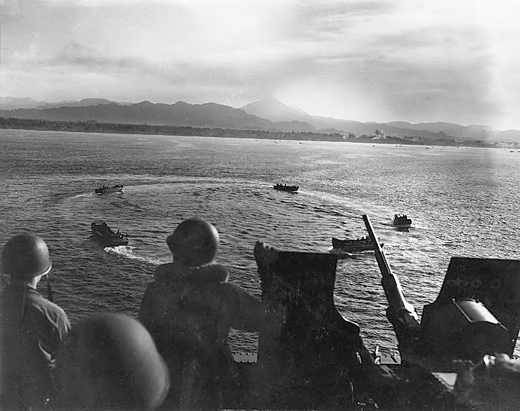 landing craft circling off Cape Torokina