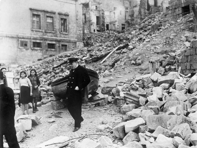 Churchill Inspecting Damage on Malta