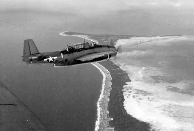 TBF Avenger over Makin