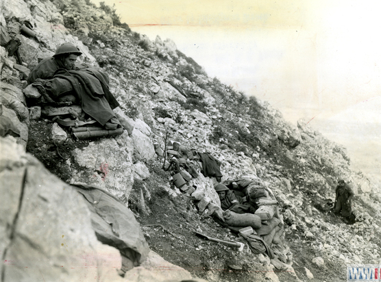 British Soldiers in Rock Foxholes