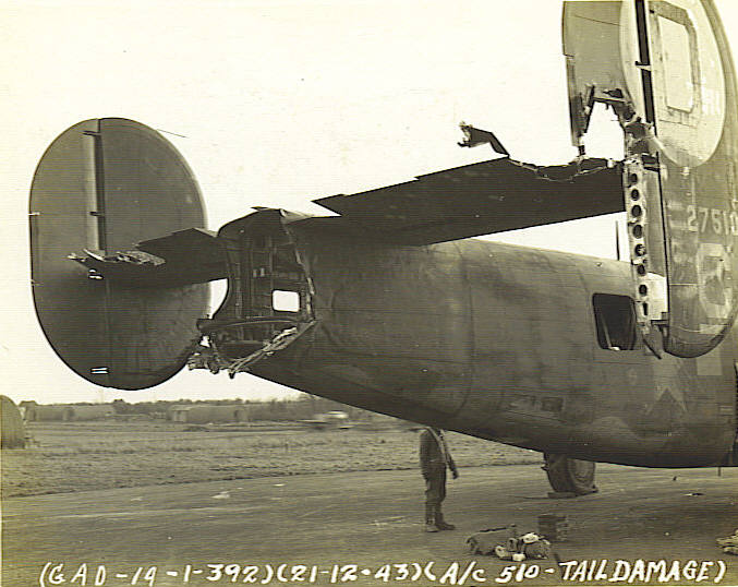 B-24 Damage from Bremen Mission