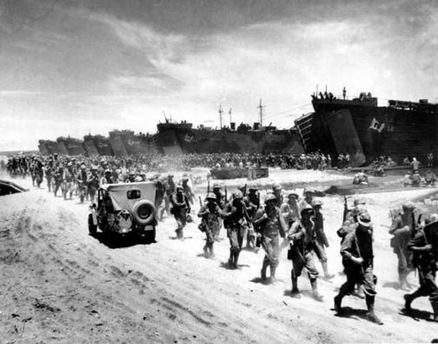 US Marines March Ashore