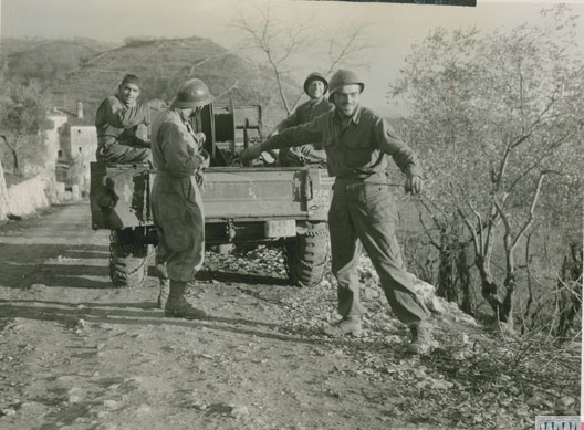 French soldiers picking up telephone wire