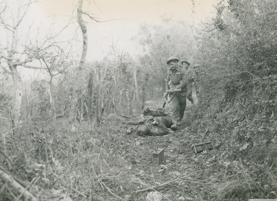 British Soldiers Pass Deceased Germans