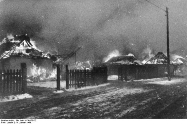 A Burning Village on the Eastern Front