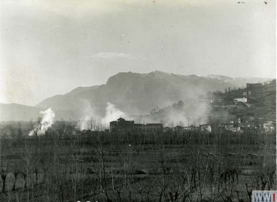 Smoke rising from buildings