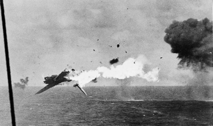 Japanese aircraft crashing into the sea