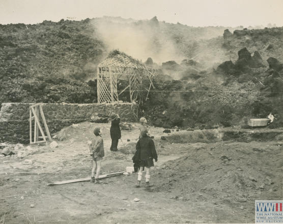 Italian children watch as Mount Vesuvius erupts