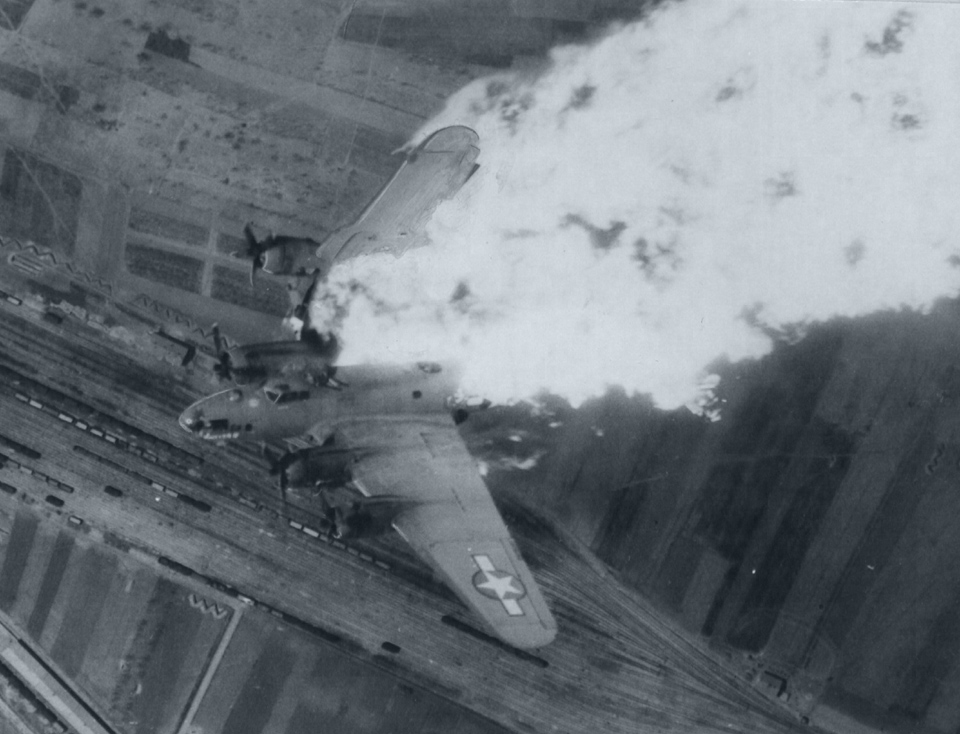 B17 hit by anti aircraft fire