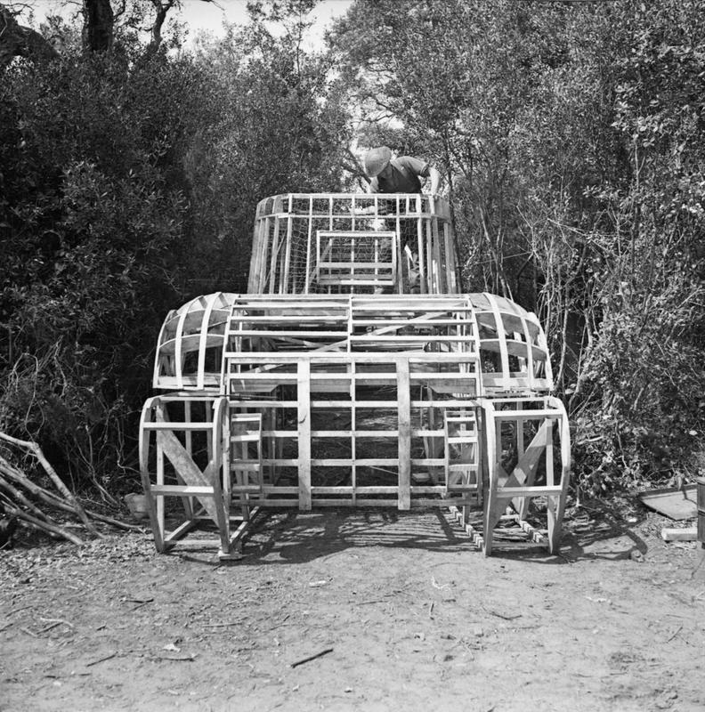 Dummy Sherman tank under construction