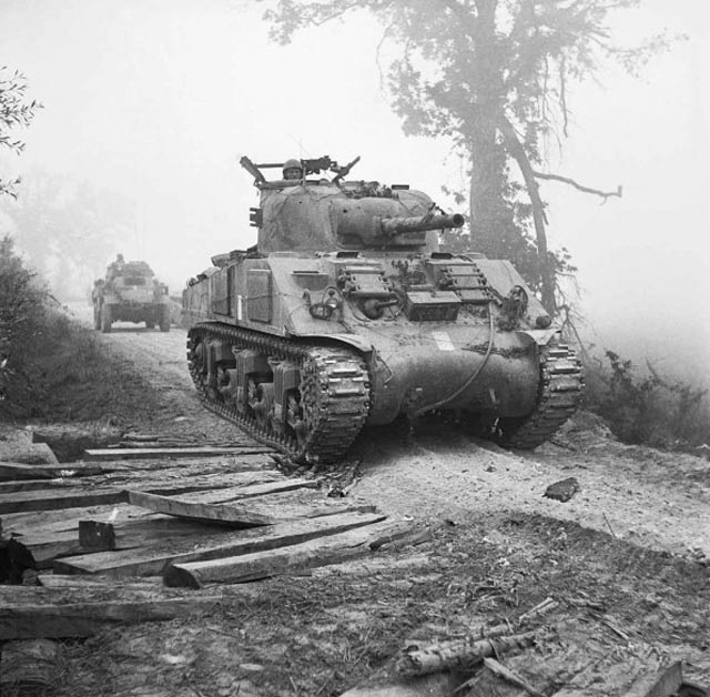 A Sherman Tank Waiting to Move Forward