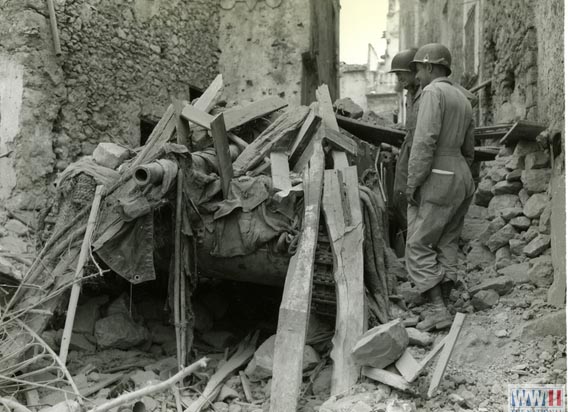 German tank buried in rubble