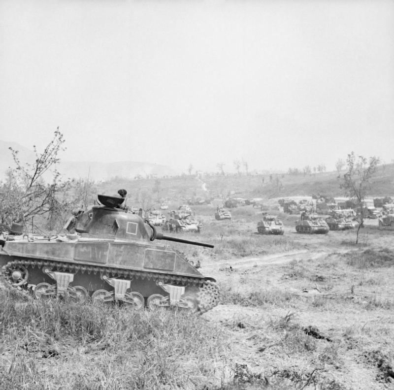 Sherman tanks assemble for an attack