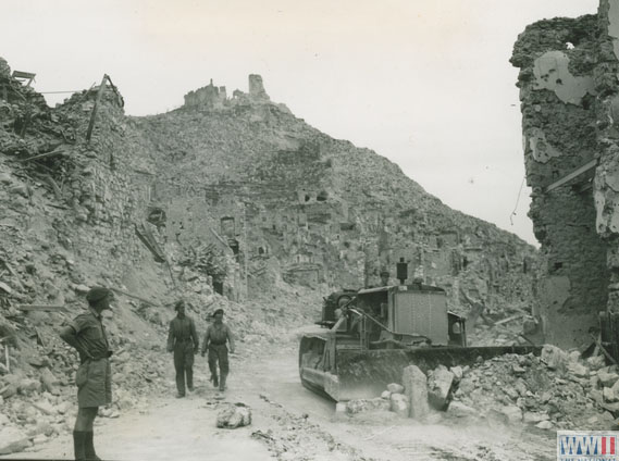 Bulldozer Clears Debris in Cassino