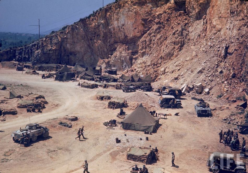 Column of American medical vehicles