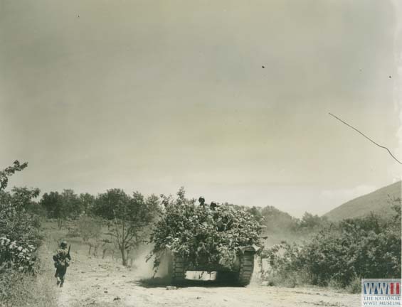 US Tank, Manned by French troops, Moves toward Ceccano