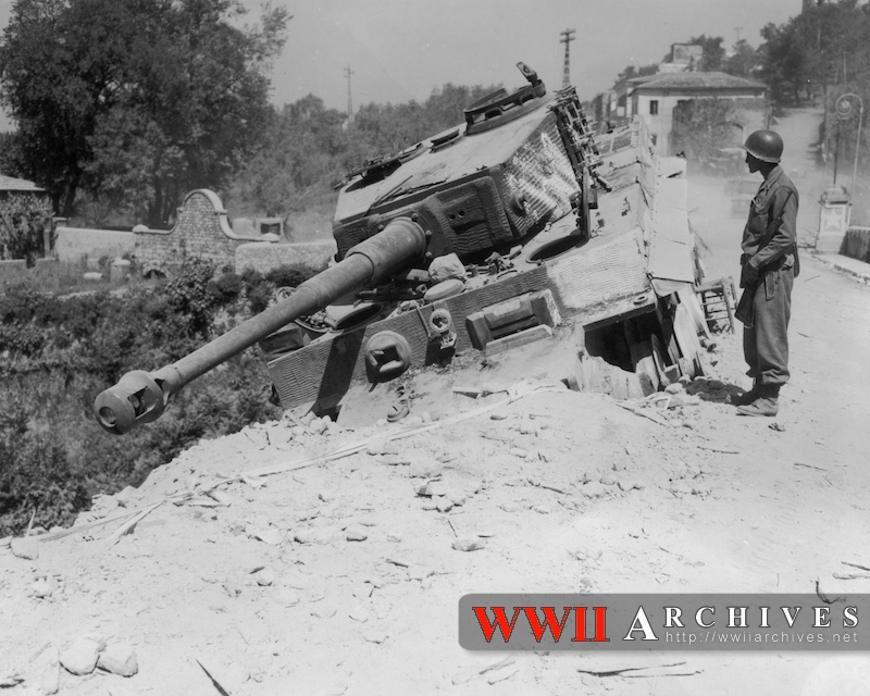 Burnt ruins of German 'Tiger' tank