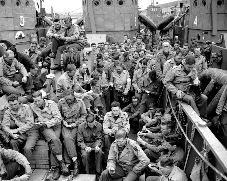 church service on board a US landing craft