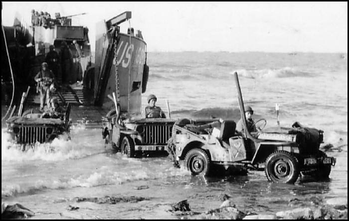 Jeeps landing at Omaha Beach