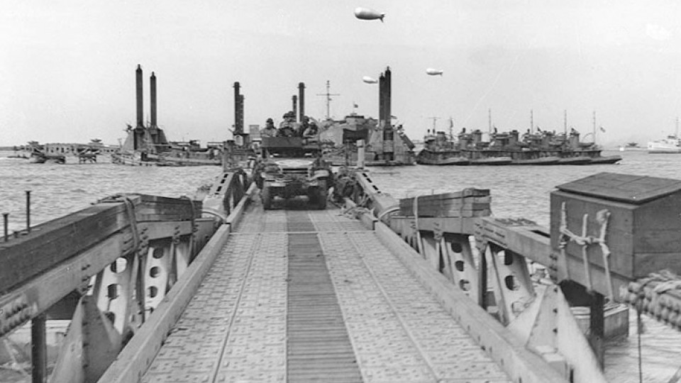 The Mulberry harbour off Omaha Beach, 16 June 1944