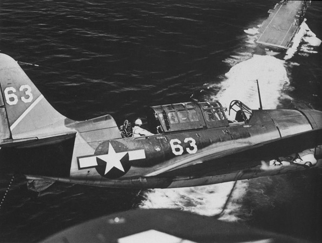 A Helldiver Approaching the <i>USS Yorktown</i>