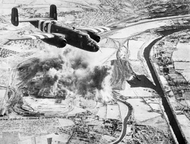 B-25 Over Steel Works Near Caen