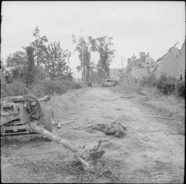 A knocked-out German 75mm anti-tank gun