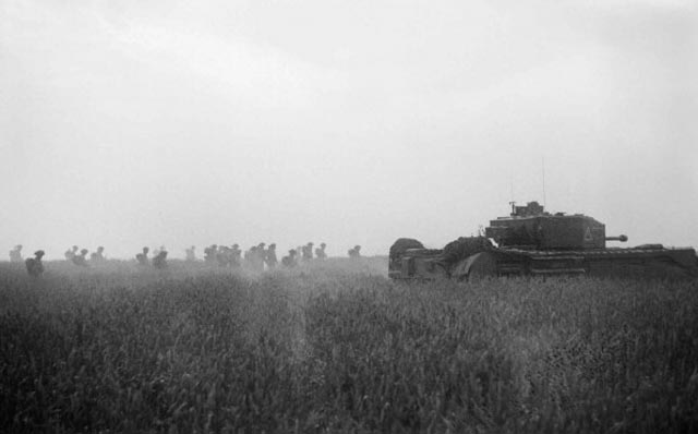 Advance Through Waist-high Corn Behind a Churchill Tank