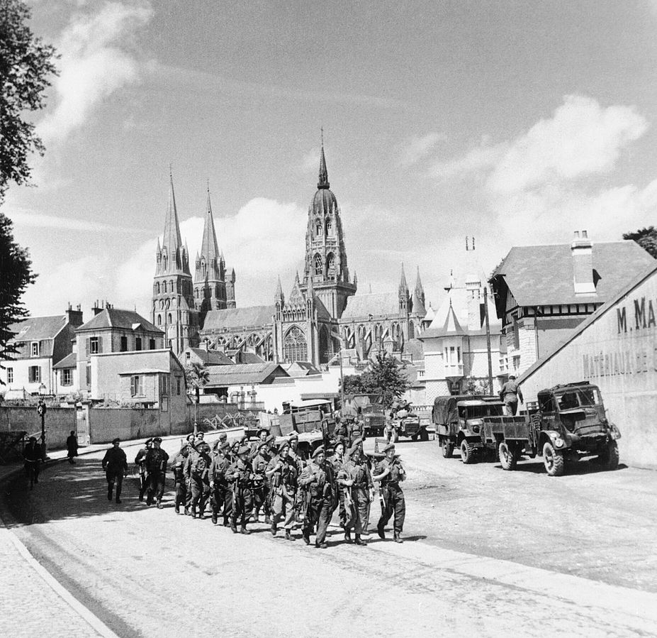 British Troops Marching Through Bayeux