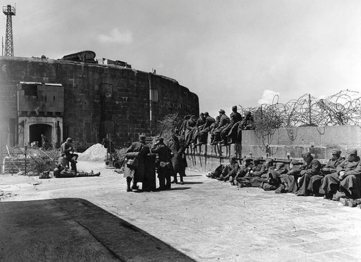 German PoWs Being Held in Cherbourg