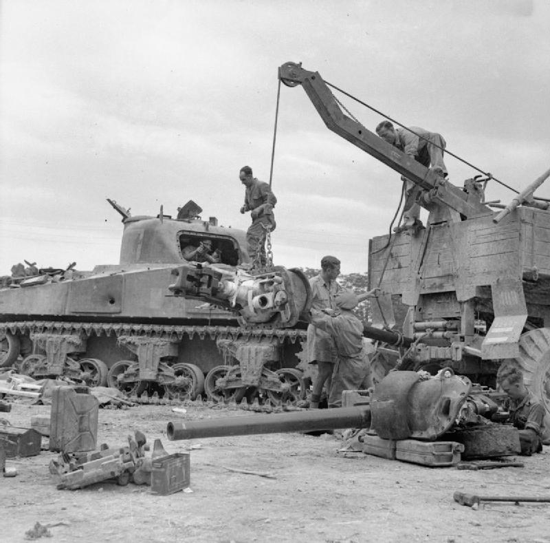 Two M3s during Sherman Tank Repair