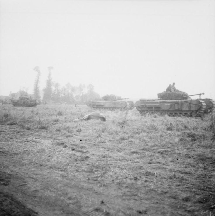 Churchill tanks prepare for an attack