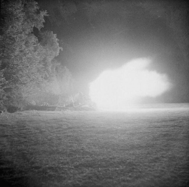 5.5in Medium Guns Firing at Night