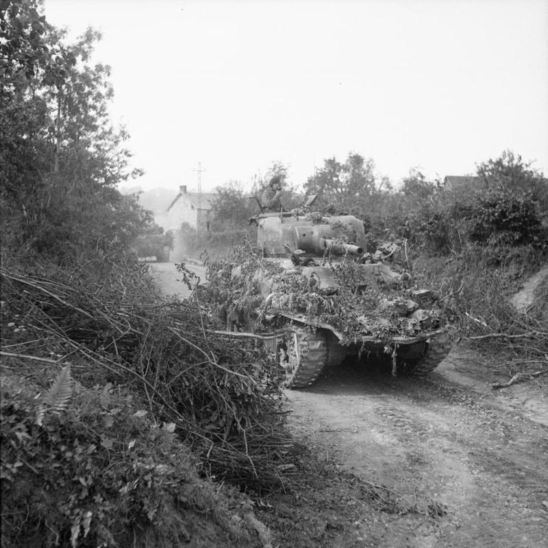 A camouflaged Sherman DD tank