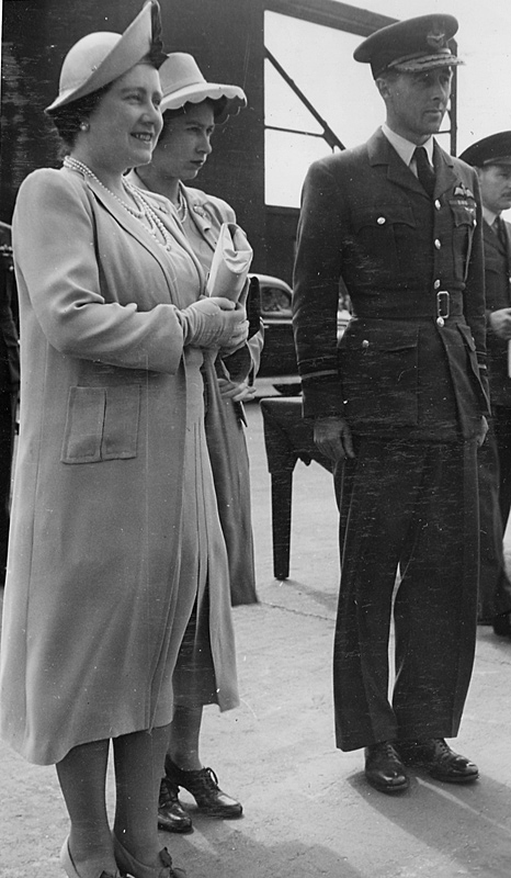 Queen Elizabeth, Princess Elizabeth and Air Vice-Marshal Don Bennett