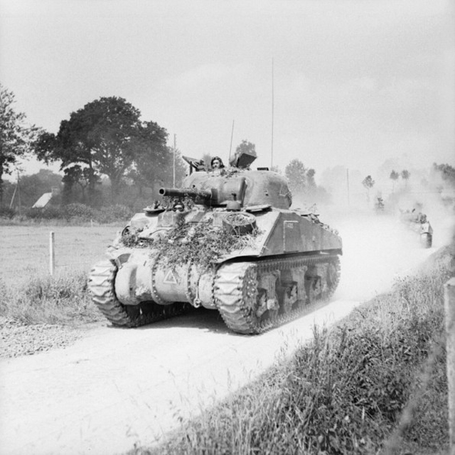 Sherman Tanks Advancing towards Vire