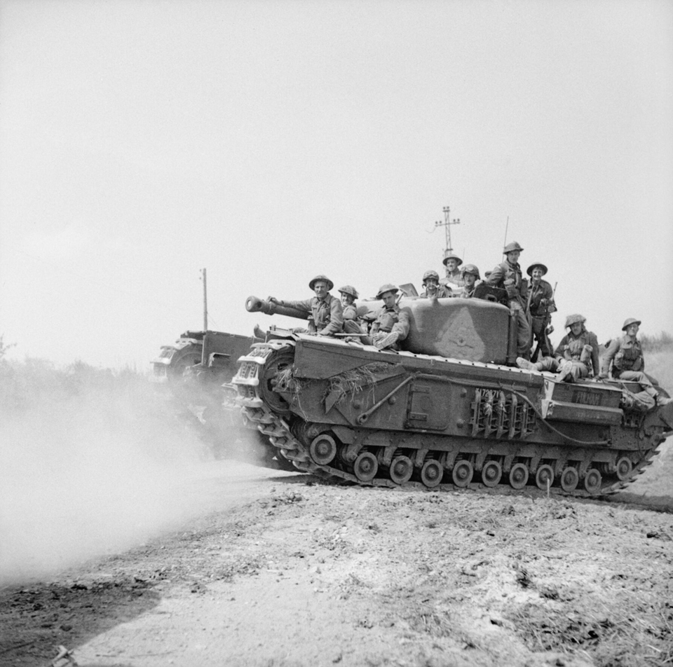 Churchill tank carrying infantry