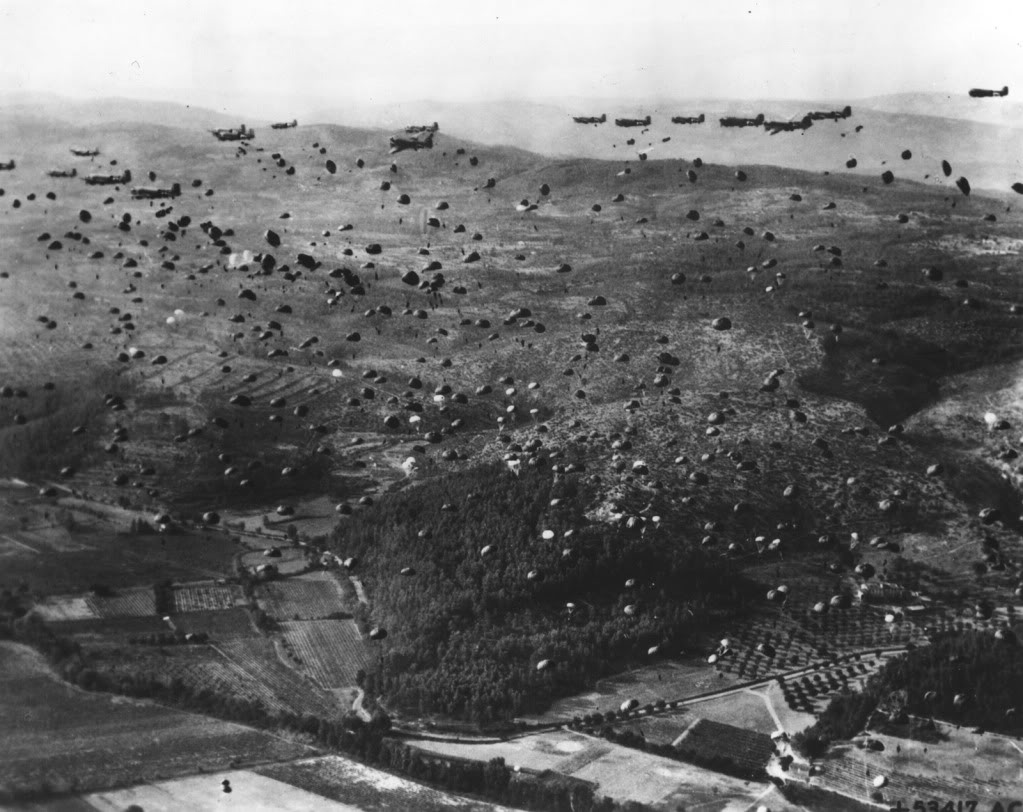 Airborne troops jumping into Southern France