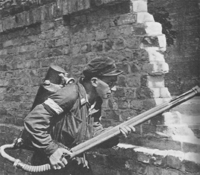 Resistance fighter armed with a flamethrower