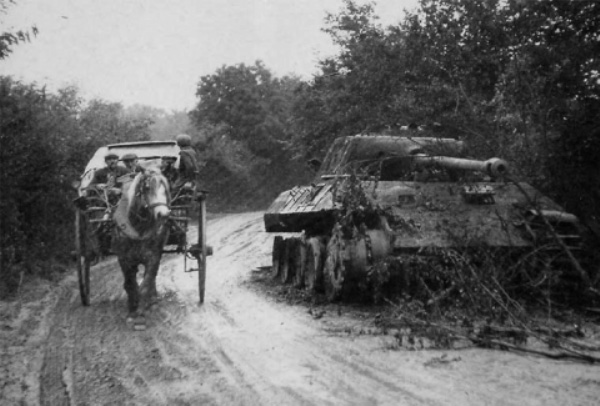 French Civilians Pass Knocked-out Tank