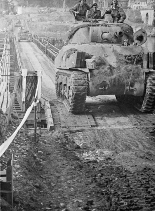 Sherman Tanks Crossing a Bailey Bridge