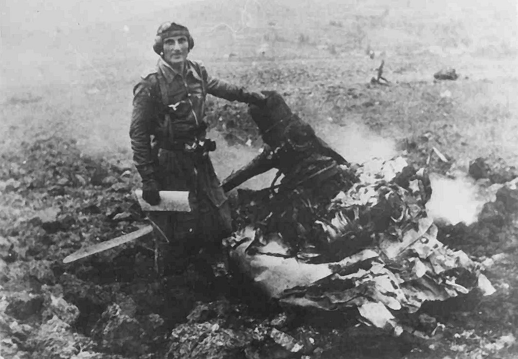 <i>Luftwaffe</i> Pilot Posing with B-17 Wreckage