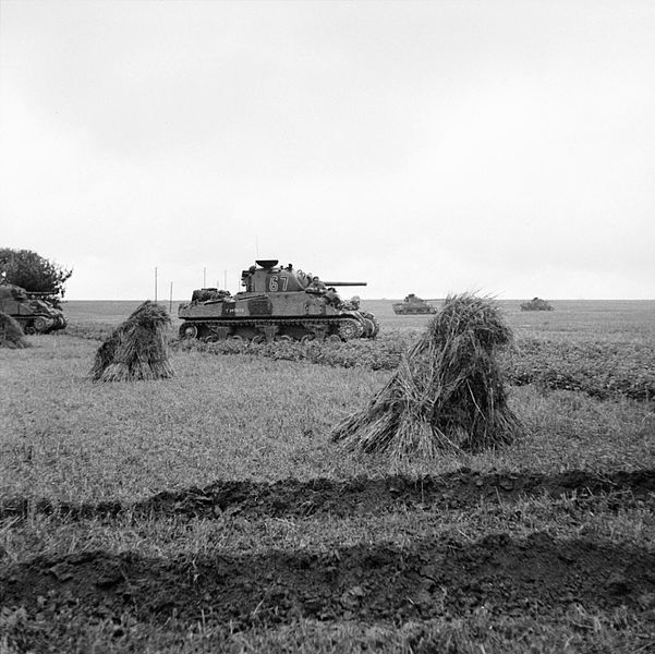 Sherman Tanks Advance across Open Fields