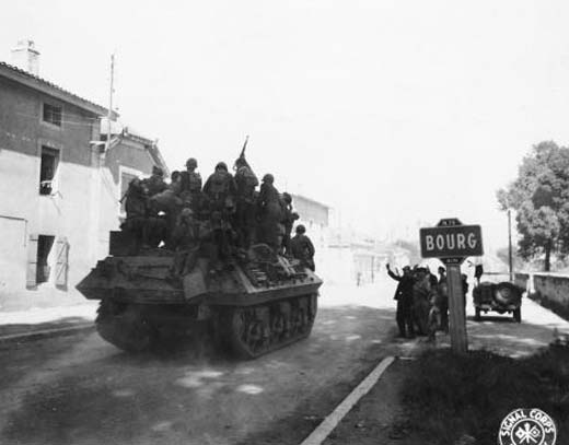 M-10 Tank Destroyer Enters Bourg