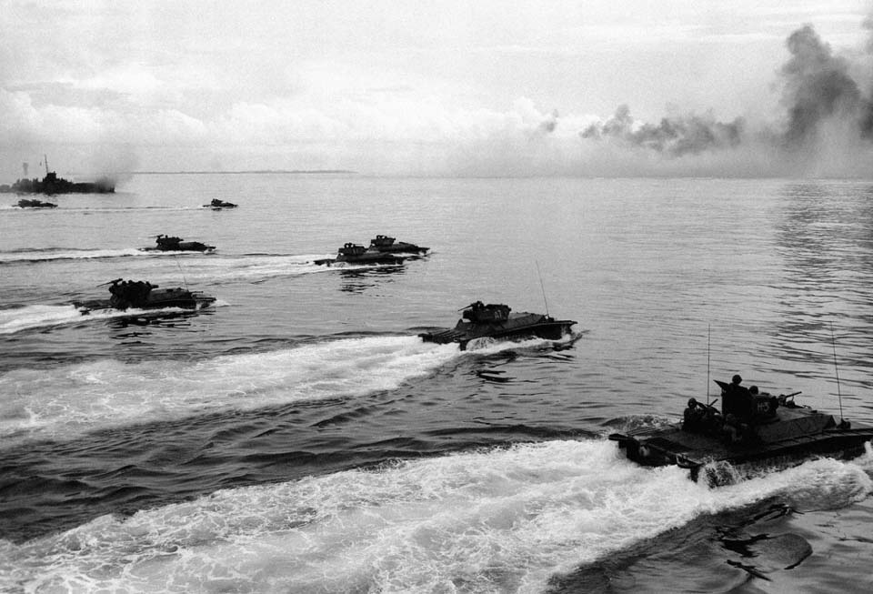 Amphibious Tanks Heading for the Island