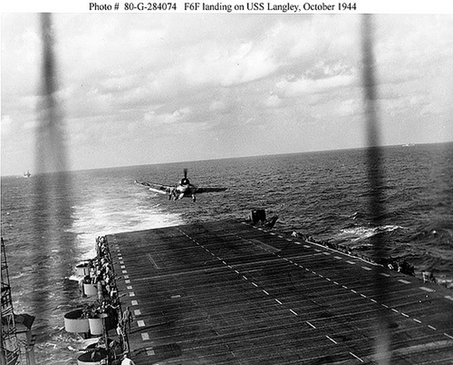 F6F-3 'Hellcat' landing on USS <i>Langley</i>