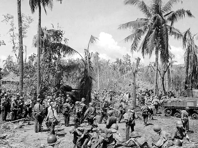 Men and Equipment on Leyte Beachhead