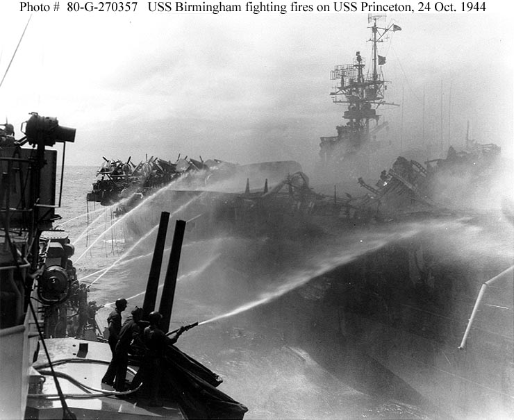 <i>Birmingham</i> Crewmen Hosing the Burning Ship